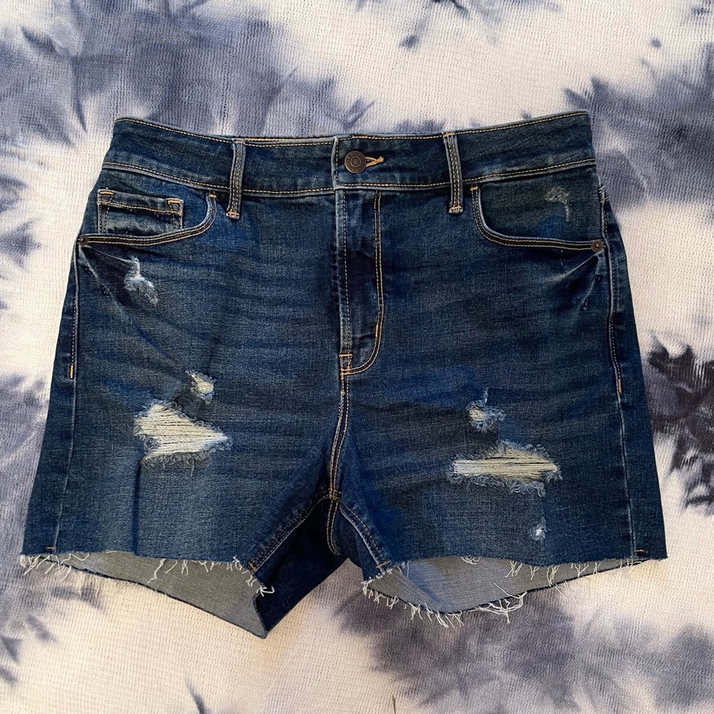 High-Rise Distressed Denim Shorts